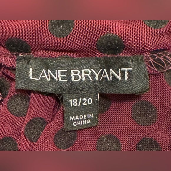 Lane Bryant Sheer Mock-Neck Mesh Purple with Black Polka Dots Long Sleeve Top - Picture 5 of 9